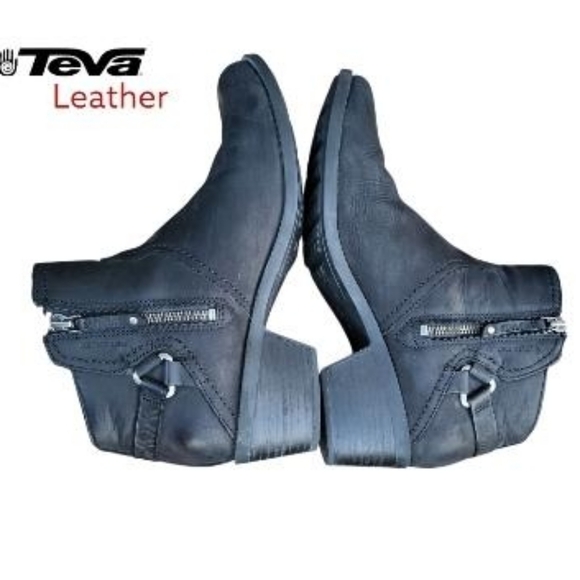 Teva Waterproof Foxy Black Leather Western Slip Ankle Boot Bootie Shoe Women 11 - Picture 2 of 12